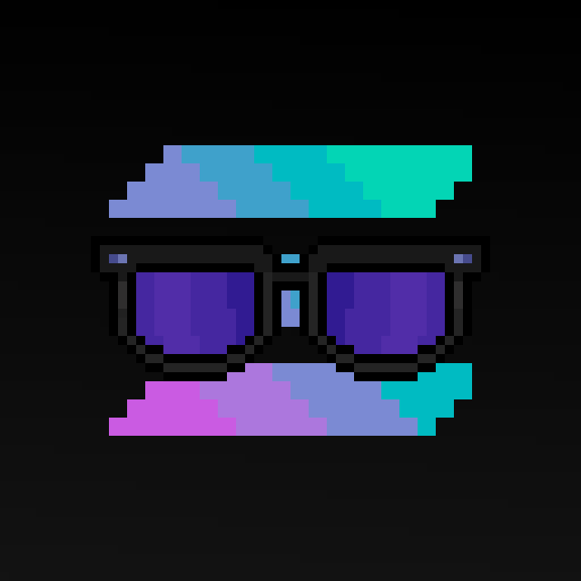 Pixel SolWatcher mascot wearing violet glasses